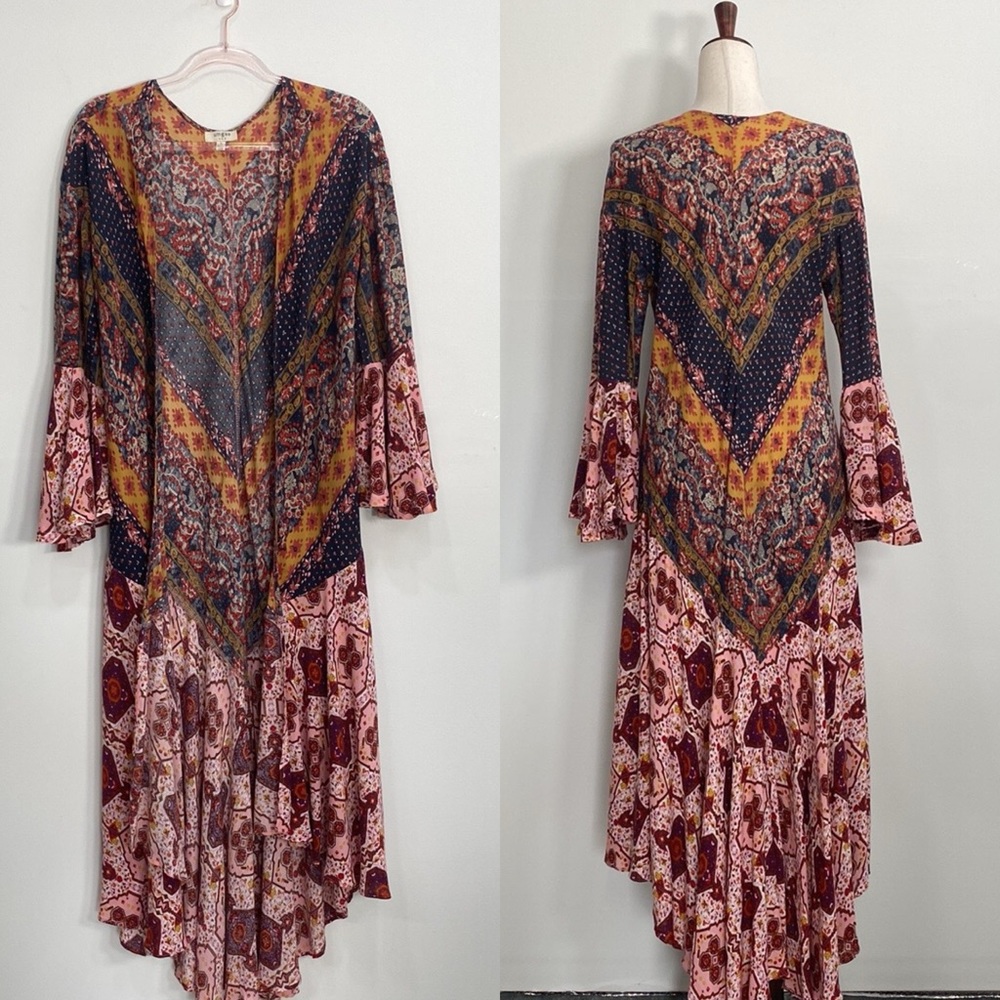 Umgee Bell Sleeve Duster Cardigan Long Line Women's Small